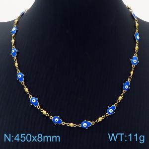 Creative stainless steel  blue palm demon evil eyes necklace - KN237568-MW