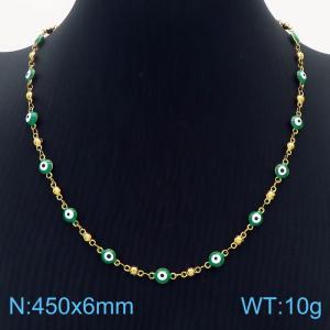 Simple and green Stainless Steel evil eyes Women's Necklace - KN237574-MW