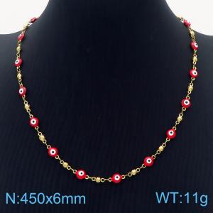 Simple and red Stainless Steel evil eyes Women's Necklace - KN237577-MW