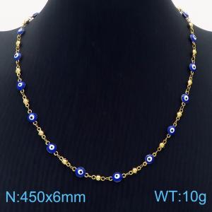 Simple and blue Stainless Steel evil eyes Women's Necklace - KN237578-MW