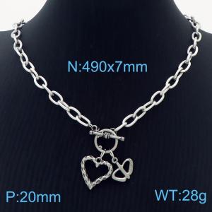 Stainless steel fashionable and minimalist O-chain hollow heart shaped geometric pendant jewelry silver necklace - KN237596-NJ