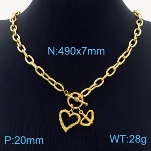 Stainless steel fashionable and minimalist O-chain hollow heart shaped geometric pendant jewelry gold necklace - KN237597-NJ