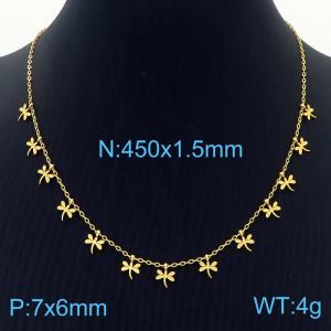 Fashion 18K Gold Plated Dragonfly Collar Chain Titanium Steel Necklace - KN237608-RY