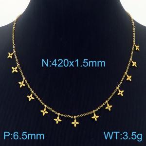Fashionable 18K gold-plated flower collarbone chain titanium steel necklace - KN237612-RY