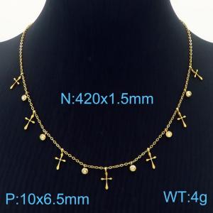 Fashion Gold Cross Ball Collar Titanium Steel Chain Necklace - KN237616-RY