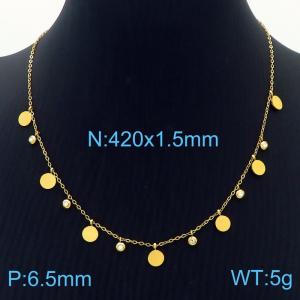 Composite Gold Smooth Round Pendant Chain Titanium Steel Necklace - KN237618-RY