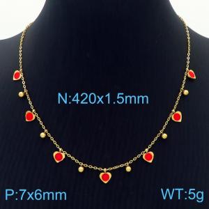 Sweet and personalized red heart-shaped titanium steel gold necklace - KN237620-RY