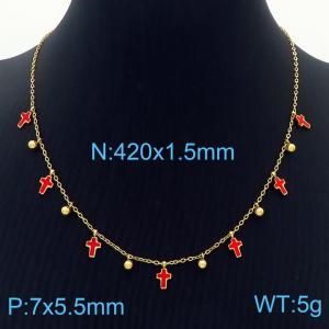 Personality and temperament Red Cross Titanium Steel Gold Necklace - KN237622-RY