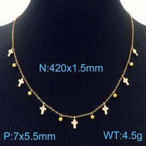 Personalized temperament, white cross, titanium steel, gold necklace - KN237623-RY