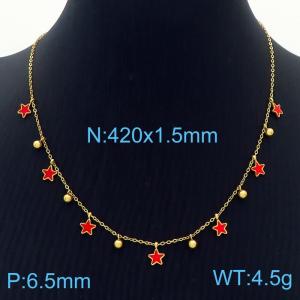 Personality Red Pentagram Titanium Steel Gold Necklace - KN237624-RY