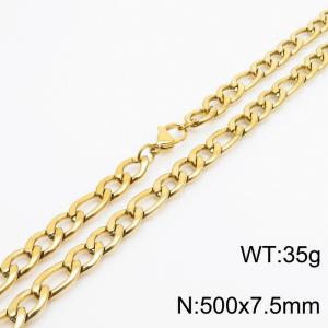 500x7.5mm Stainless Steel Necklace with Lobster Clasp for Men Women Color Gold - KN237842-Z