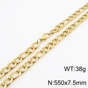 550x7.5mm Stainless Steel Necklace with Lobster Clasp for Men Women Color Gold - KN237843-Z