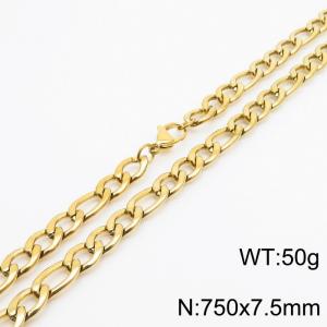 750x7.5mm Stainless Steel Necklace with Lobster Clasp for Men Women Color Gold - KN237847-Z