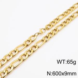 600x9mm Stainless Steel Necklace with Lobster Clasp for Men Women Color Gold - KN237886-Z