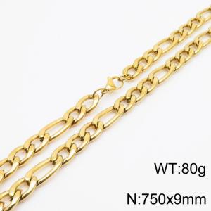 750x9mm Stainless Steel Necklace with Lobster Clasp for Men Women Color Gold - KN237889-Z