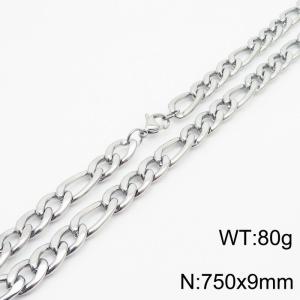 750x9mm Stainless Steel Necklace with Lobster Clasp for Men Women Color Silver - KN237896-Z