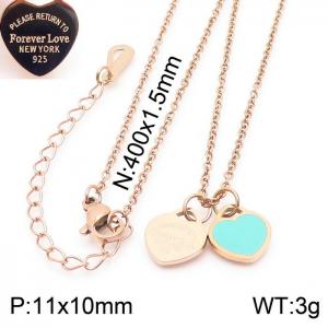 O-Chain Link Chain Stainless Steel Necklace With Light Green Heart Shape Pendant Rose Gold Color - KN237947-KLX
