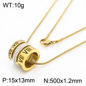 Stainless Steel Necklace For Women Men Gold Color Roman Alphabet White Zircon Sea Shell Rope Link Chain Lobster Claw Clasp Collar Choker Fashion Jewelry - KN237968-GC