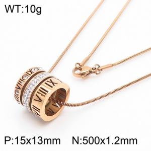 Stainless Steel Necklace For Women Men Rose Gold Color Roman Alphabet White Zircon Sea Shell Rope Link Chain Lobster Claw Clasp Collar Choker Fashion Jewelry - KN237971-GC