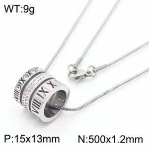 Stainless Steel Necklace For Women Men Silver Color Roman Alphabet White Zircon Sea Shell Rope Link Chain Lobster Claw Clasp Collar Choker Fashion Jewelry - KN237976-GC