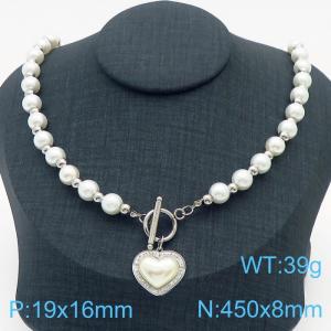 French DIY handmade pearl string series OT buckle heart shaped pendant jewelry temperament silver necklace - KN237991-KSP