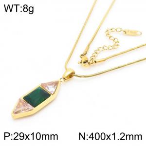 Stainless steel 400X1.2mm snake chain triangle transparent diamond square green gems constitute hexagonal pillar pendant charm gold necklace - KN237997-KLX