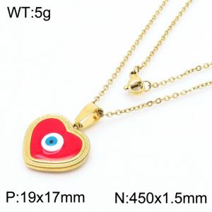 Fashion stainless steel 450 × 1.5mm welded chain red drop glue heart shaped devil's eye pendant jewelry gold necklace - KN238030-MW