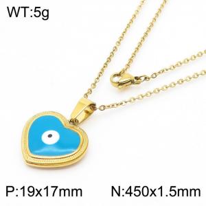 Fashion stainless steel 450 × 1.5mm welded chain blue drop glue heart shaped devil's eye pendant jewelry gold necklace - KN238031-MW