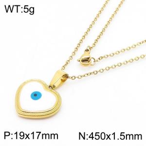 Fashion stainless steel 450 × 1.5mm welded chain white drop glue heart shaped devil's eye pendant jewelry gold necklace - KN238032-MW