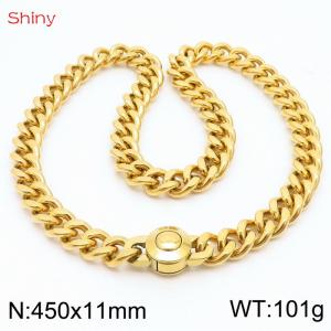 450X11mm Unisex Gold-Plated Stainless Steel Cuban Links&Round Clasp Necklace - KN238052-Z