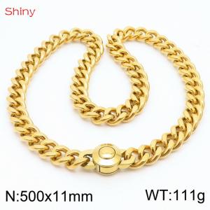 500X11mm Unisex Gold-Plated Stainless Steel Cuban Links&Round Clasp Necklace - KN238053-Z