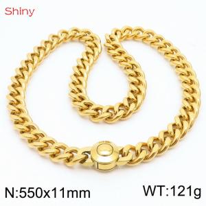 550X11mm Unisex Gold-Plated Stainless Steel Cuban Links&Round Clasp Necklace - KN238054-Z