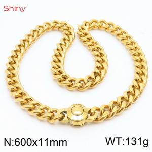 600X11mm Unisex Gold-Plated Stainless Steel Cuban Links&Round Clasp Necklace - KN238055-Z