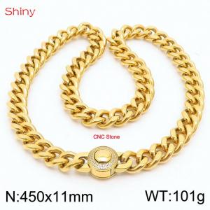 450X11mm Unisex Gold-Plated Stainless Steel&CNC Stones Cuban Links&Round Clasp Necklace - KN238066-Z
