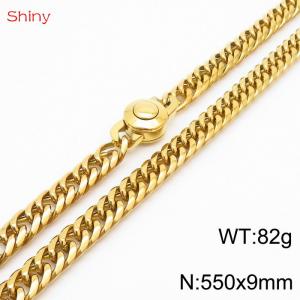 550×9mm Gold Color Stainless Steel Cuban Chain  Necklace For Men Women Fashion Jewelry - KN238096-Z
