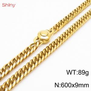 600×9mm Gold Color Stainless Steel Cuban Chain  Necklace For Men Women Fashion Jewelry - KN238097-Z