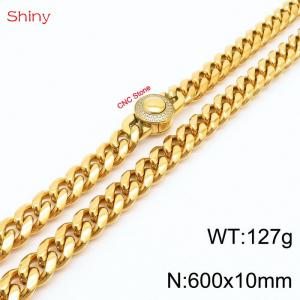60cm stainless steel 10mm polished Cuban chain gold plated CNC men's necklace - KN238125-Z