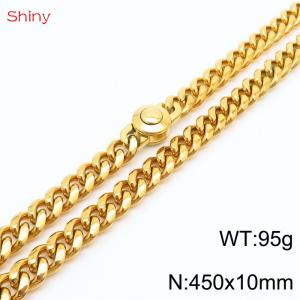 45cm stainless steel 10mm polished Cuban chain gold plated men's necklace - KN238151-Z