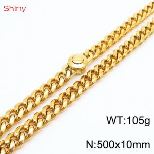 50cm stainless steel 10mm polished Cuban chain gold plated men's necklace - KN238152-Z