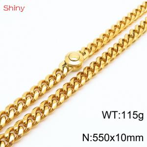 55cm stainless steel 10mm polished Cuban chain gold plated men's necklace - KN238153-Z