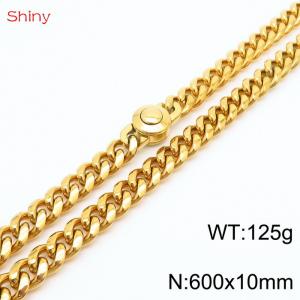 60cm stainless steel 10mm polished Cuban chain gold plated men's necklace - KN238154-Z