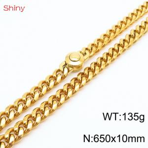 65cm stainless steel 10mm polished Cuban chain gold plated men's necklace - KN238155-Z