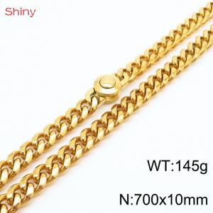 70cm stainless steel 10mm polished Cuban chain gold plated men's necklace - KN238156-Z