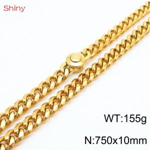 75cm stainless steel 10mm polished Cuban chain gold plated men's necklace - KN238157-Z
