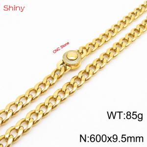 Hip-hop style stainless steel 60cm polished diamond Cuban chain gold necklace for men - KN238175-Z