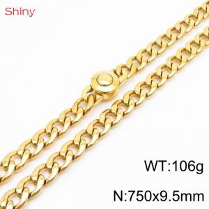 Hip hop style stainless steel 75cm polished Cuban chain gold necklace for men - KN238206-Z
