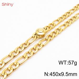 Fashionable stainless steel 450x9.5mm3：1  thick chain circular polished buckle jewelry charm gold necklace - KN238214-Z