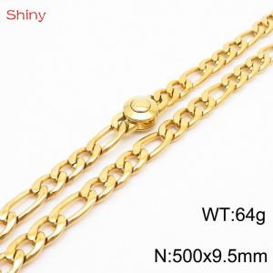 Fashionable stainless steel 500x9.5mm3：1  thick chain circular polished buckle jewelry charm gold necklace - KN238215-Z