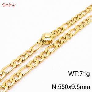 Fashionable stainless steel 550x9.5mm3：1  thick chain circular polished buckle jewelry charm gold necklace - KN238216-Z