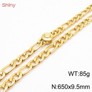 Fashionable stainless steel 650x9.5mm3：1  thick chain circular polished buckle jewelry charm gold necklace - KN238218-Z